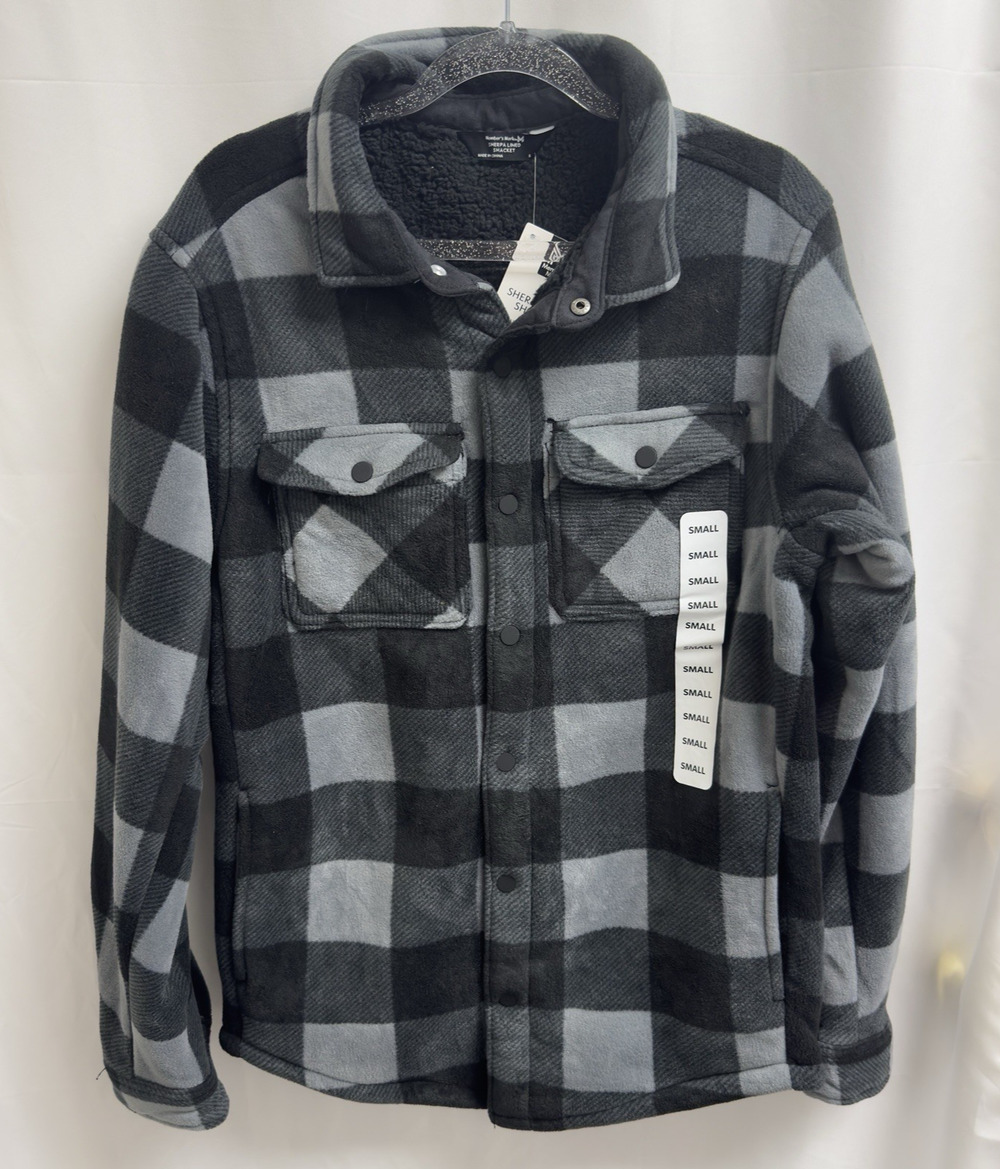 Member's Mark Men's Sherpa Lined Shacket Size Small Grey Buffalo Plaid